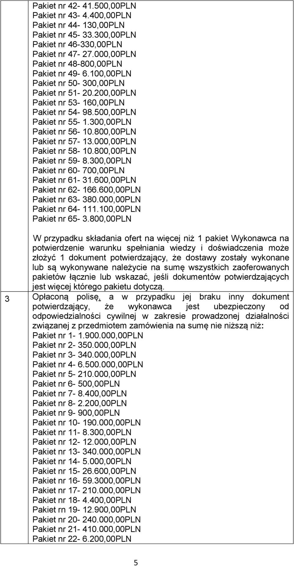 000,00PLN Pakiet nr 58-10.800,00PLN Pakiet nr 59-8.300,00PLN Pakiet nr 60-700,00PLN Pakiet nr 61-31.600,00PLN Pakiet nr 62-166.600,00PLN Pakiet nr 63-380.000,00PLN Pakiet nr 64-111.