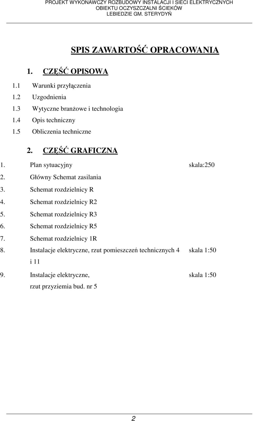 Schemat rozdzielnicy R 4. Schemat rozdzielnicy R2 5. Schemat rozdzielnicy R3 6. Schemat rozdzielnicy R5 7.