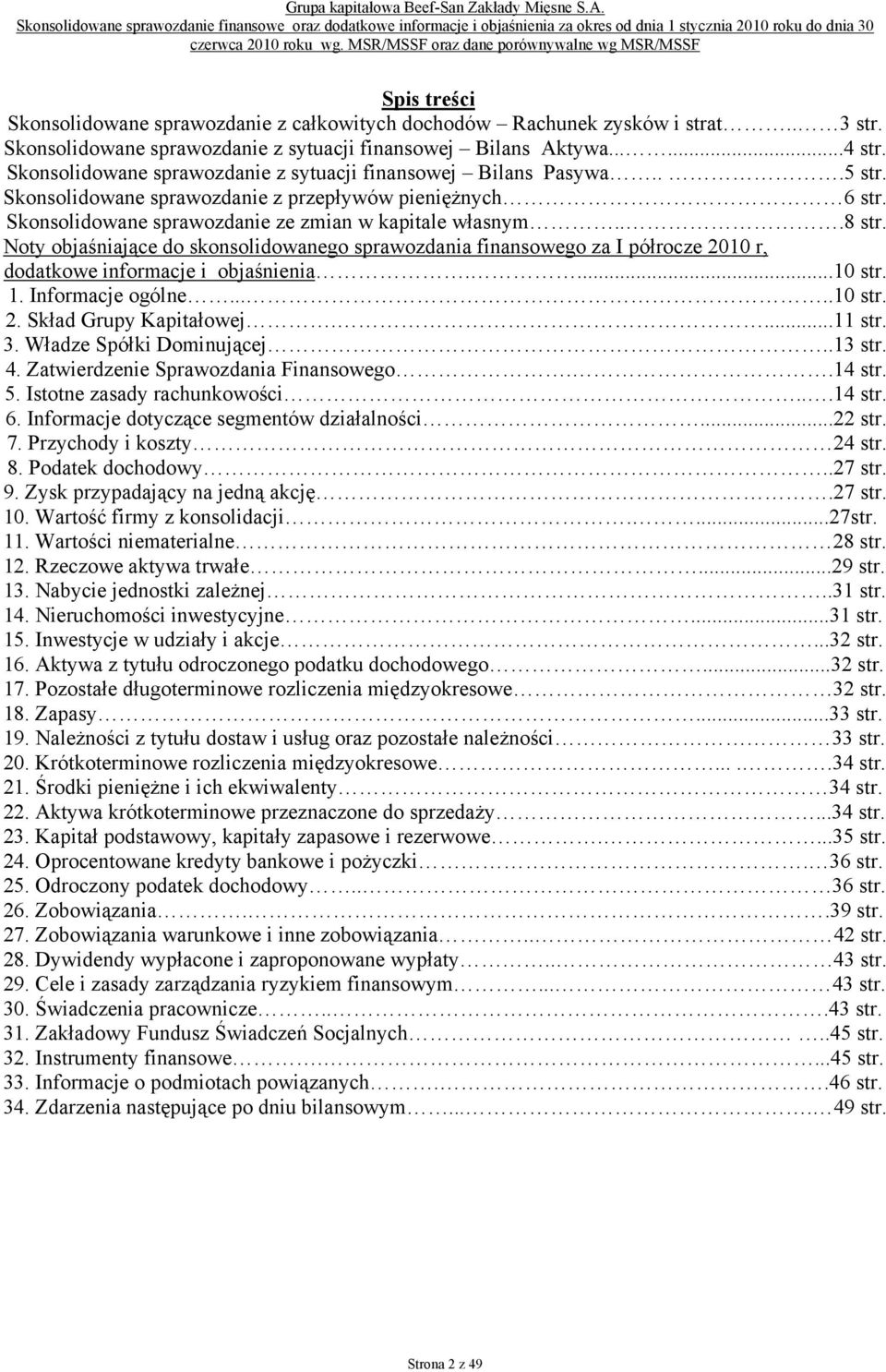 Skonsolidowane sprawozdanie z sytuacji finansowej Bilans Aktywa......4 str. Skonsolidowane sprawozdanie z sytuacji finansowej Bilans Pasywa...5 str.