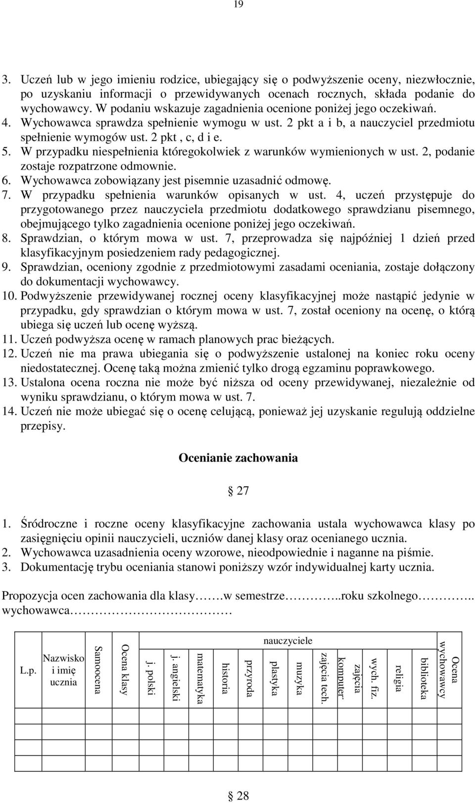 W przypadku niespełnienia któregokolwiek z warunków wymienionych w ust. 2, podanie zostaje rozpatrzone odmownie. 6. Wychowawca zobowiązany jest pisemnie uzasadnić odmowę. 7.