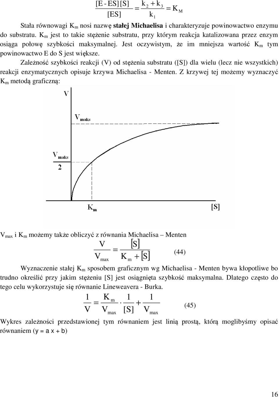 Jest oczywistym, że im mniejsza wartość K m tym powinowactwo E do S jest większe.