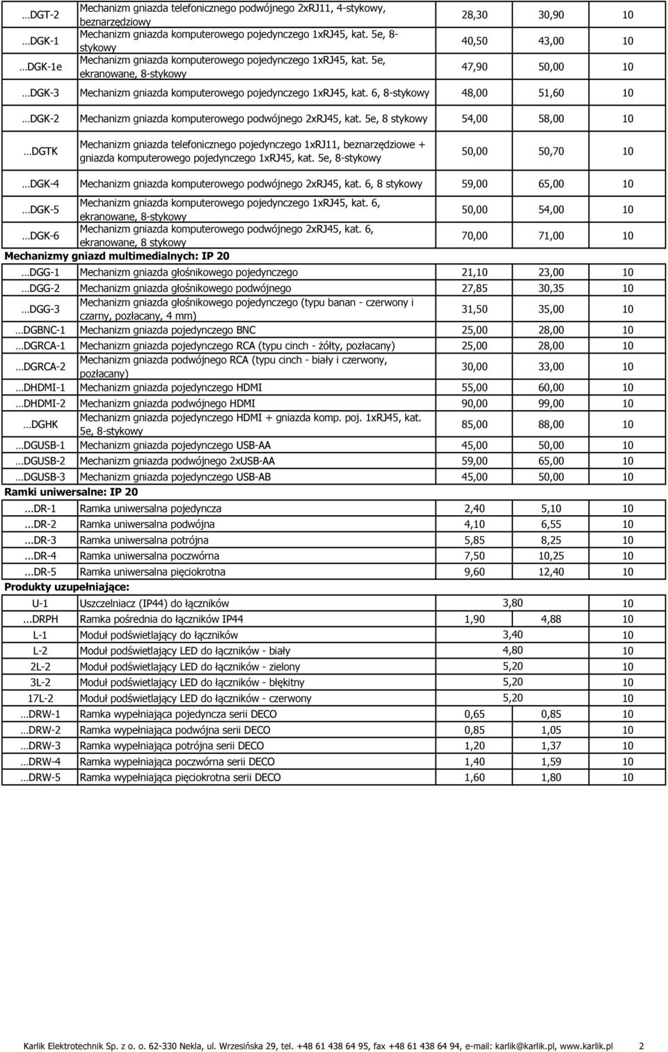 6, 8-stykowy 48,00 51,60 DGK-2 Mechanizm gniazda komputerowego podwójnego 2xRJ45, kat.