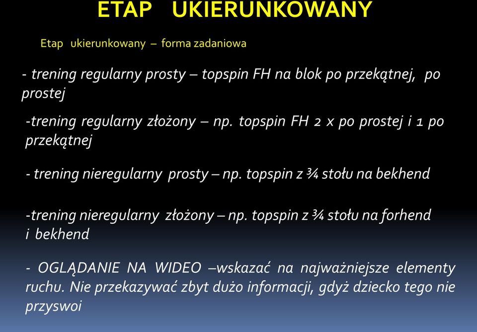 topspin FH 2 x po prostej i 1 po przekątnej - trening nieregularny prosty np.