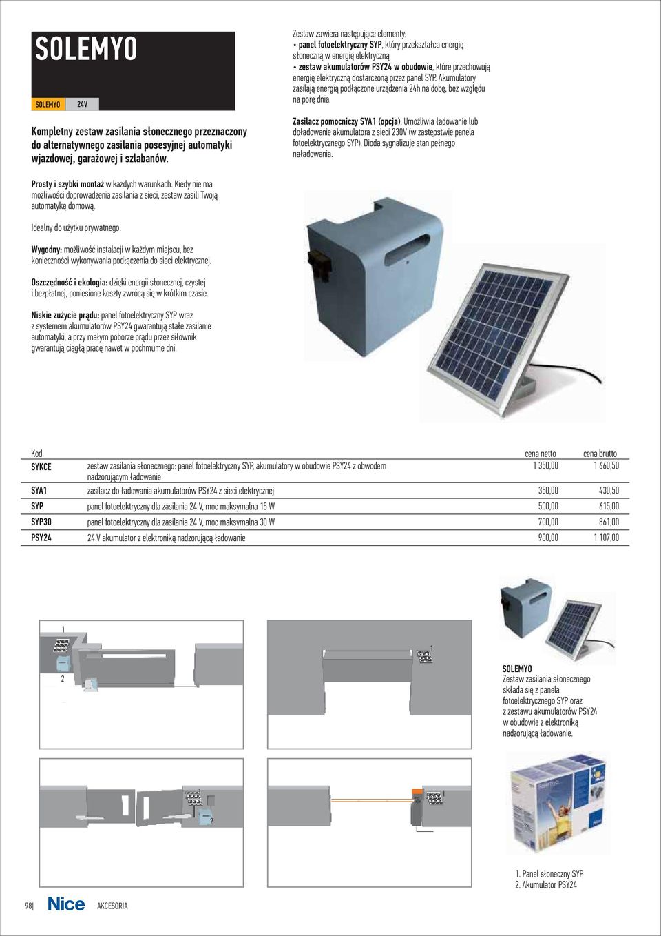 dstarczn¹ przez panel SYP. Akumulatry zasilaj¹ energi¹ pd³¹czne urz¹dzenia 24h na dbê, bez wzglêdu na prê dnia. Zasilacz pmcniczy SYA1 (pcja).