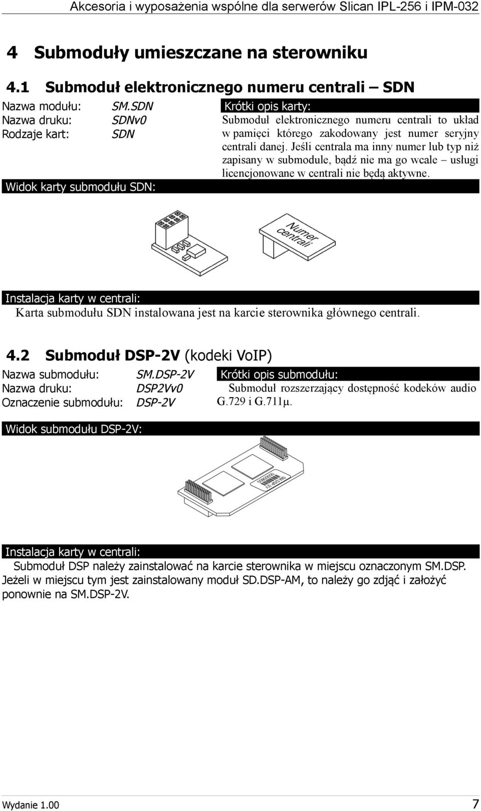 SDN SDNv0 SDN Widok karty submodułu SDN: Krótki opis karty: Submoduł elektronicznego numeru centrali to układ w pamięci którego zakodowany jest numer seryjny centrali danej.