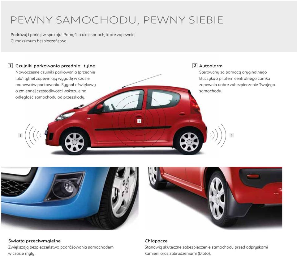 Sygnał dźwiękowy o zmiennej częstotliwości wskazuje na odległość samochodu od przeszkody.