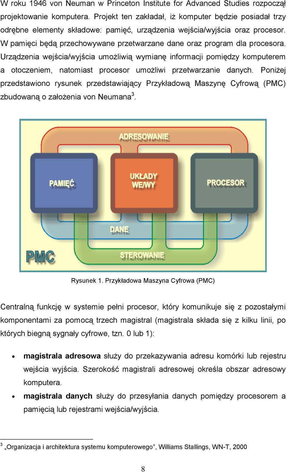 W pamięci będą przechowywane przetwarzane dane oraz program dla procesora.