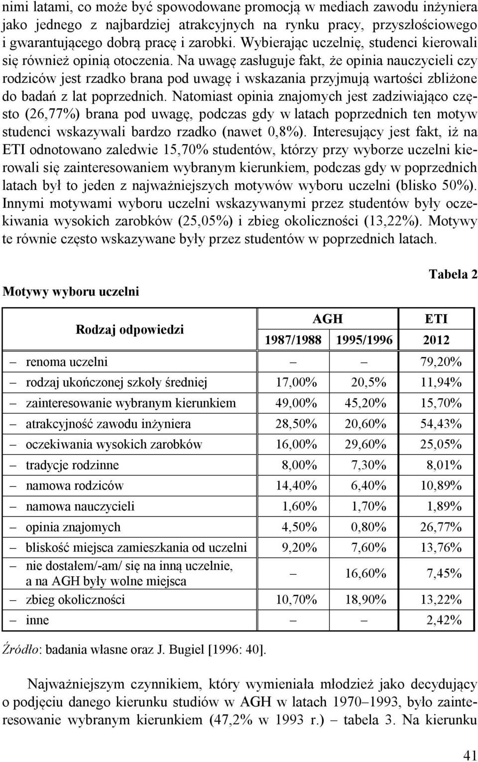 Na uwagę zasługuje fakt, że opinia nauczycieli czy rodziców jest rzadko brana pod uwagę i wskazania przyjmują wartości zbliżone do badań z lat poprzednich.