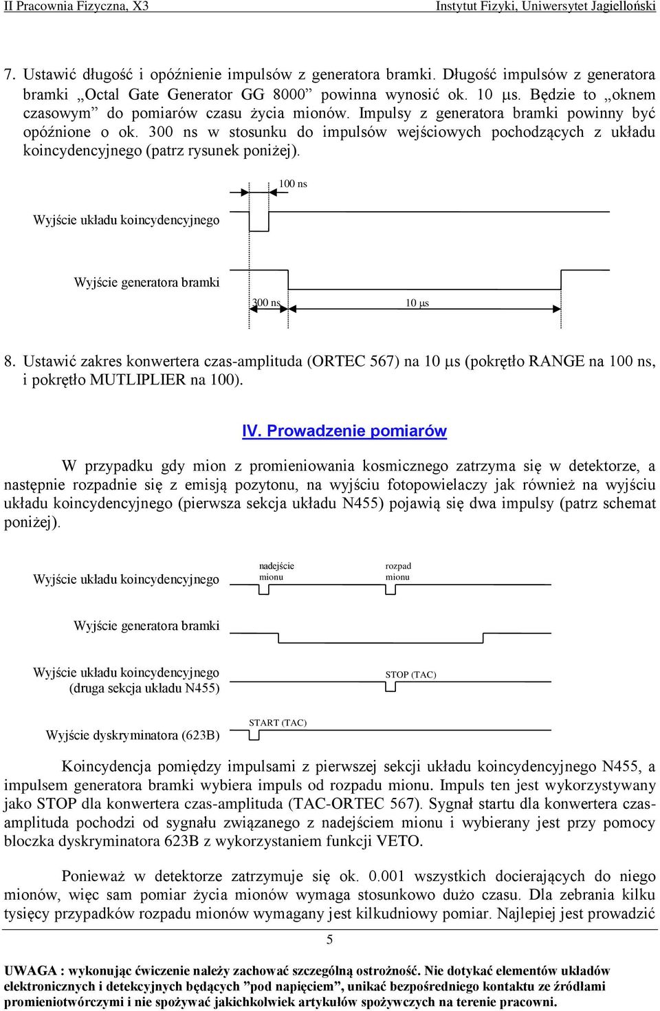 300 ns w stosunku do impulsów wejściowych pochodzących z układu koincydencyjnego (patrz rysunek poniżej). 100 ns Wyjście układu koincydencyjnego Wyjście generatora bramki 300 ns 10 s 8.