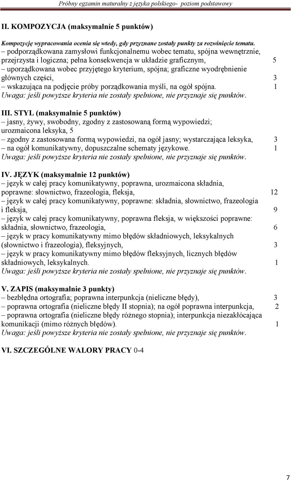 graficzne wyodrębnienie głównych części, 3 wskazująca na podjęcie próby porządkowania myśli, na ogół spójna. 1 III.