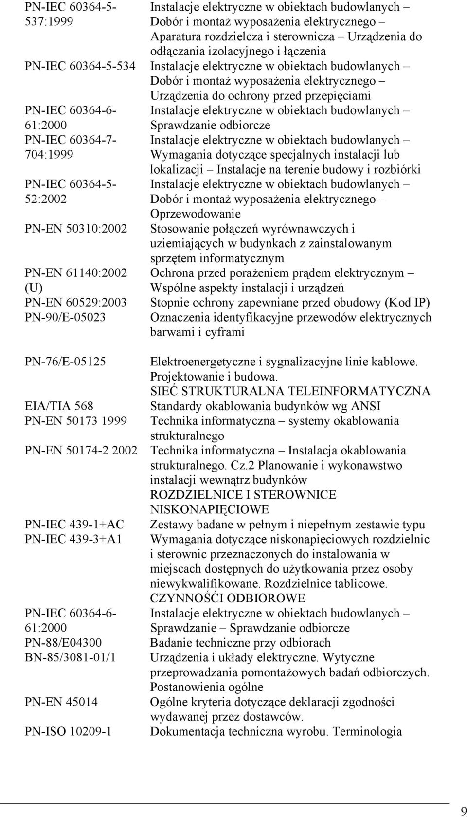 Instalacje na terenie budowy i rozbiórki Oprzewodowanie Stosowanie połączeń wyrównawczych i uziemiających w budynkach z zainstalowanym sprzętem informatycznym Ochrona przed porażeniem prądem