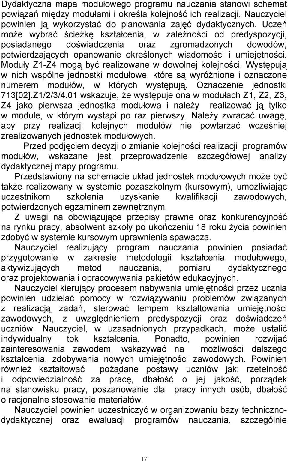 Moduły Z1-Z4 mogą być realizowane w dowolnej kolejności. Występują w nich wspólne jednostki modułowe, które są wyróżnione i oznaczone numerem modułów, w których występują.