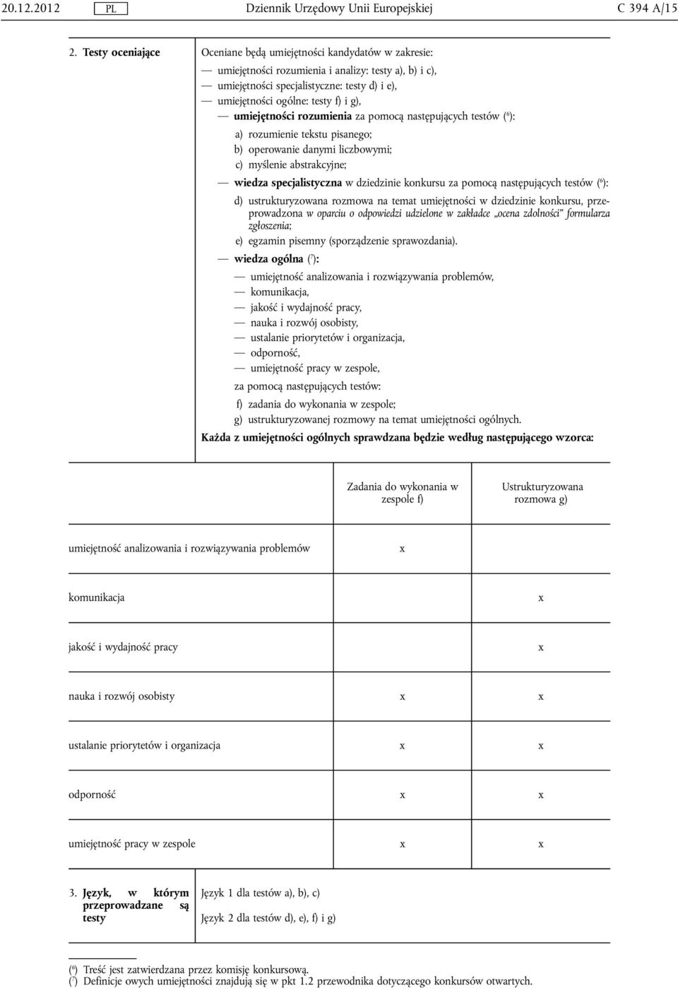 g), umiejętności rozumienia za pomocą następujących testów ( 6 ): a) rozumienie tekstu pisanego; b) operowanie danymi liczbowymi; c) myślenie abstrakcyjne; wiedza specjalistyczna w dziedzinie