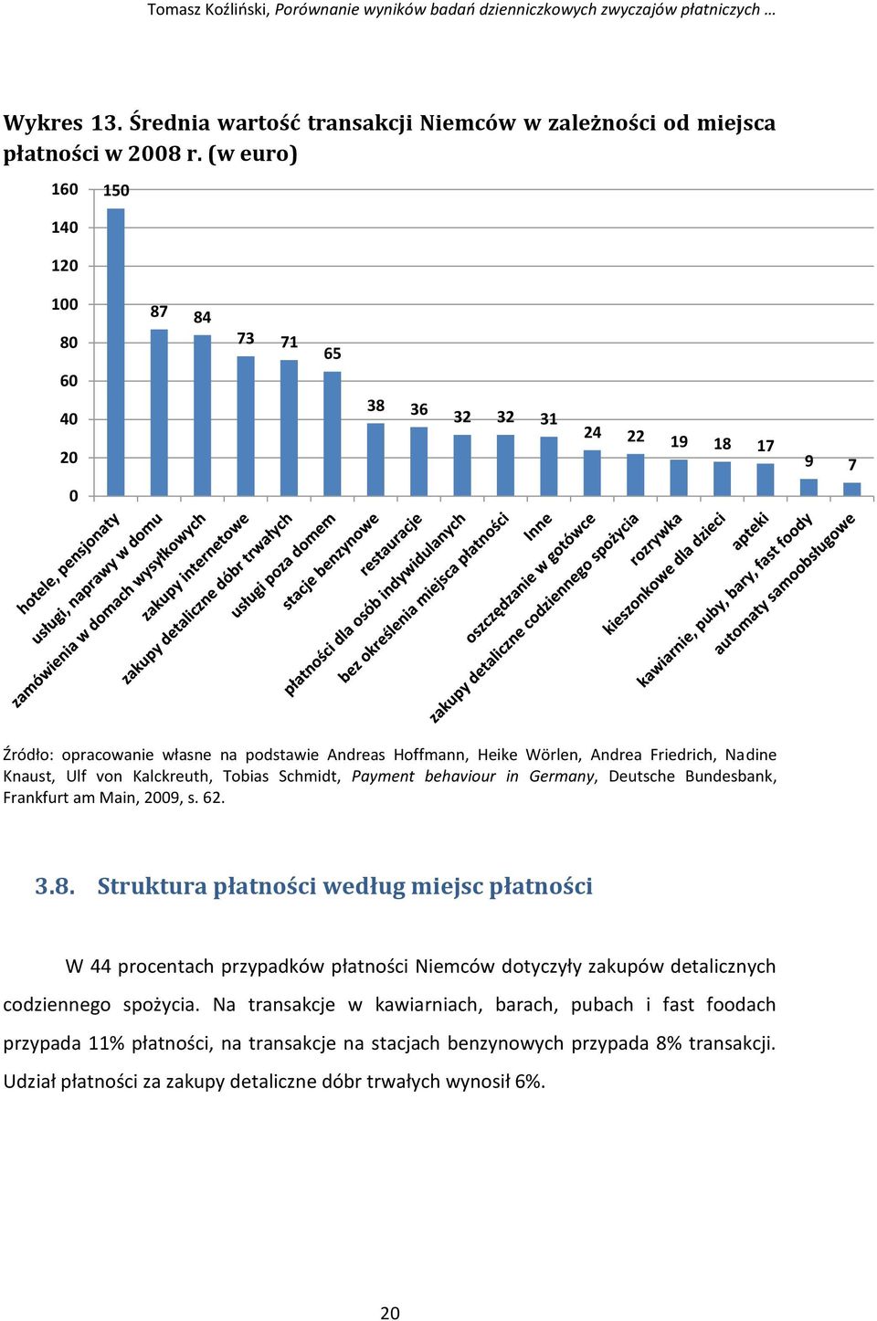 Knaust, Ulf von Kalckreuth, Tobias Schmidt, Payment behaviour in Germany, Deutsche Bundesbank, Frankfurt am Main, 2009, s. 62. 3.8.