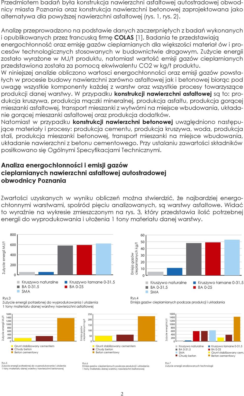 Badania te przedstawiają energochłonność oraz emisję gazów cieplarnianych dla większości materiał ów i procesów technologicznych stosowanych w budownictwie drogowym.