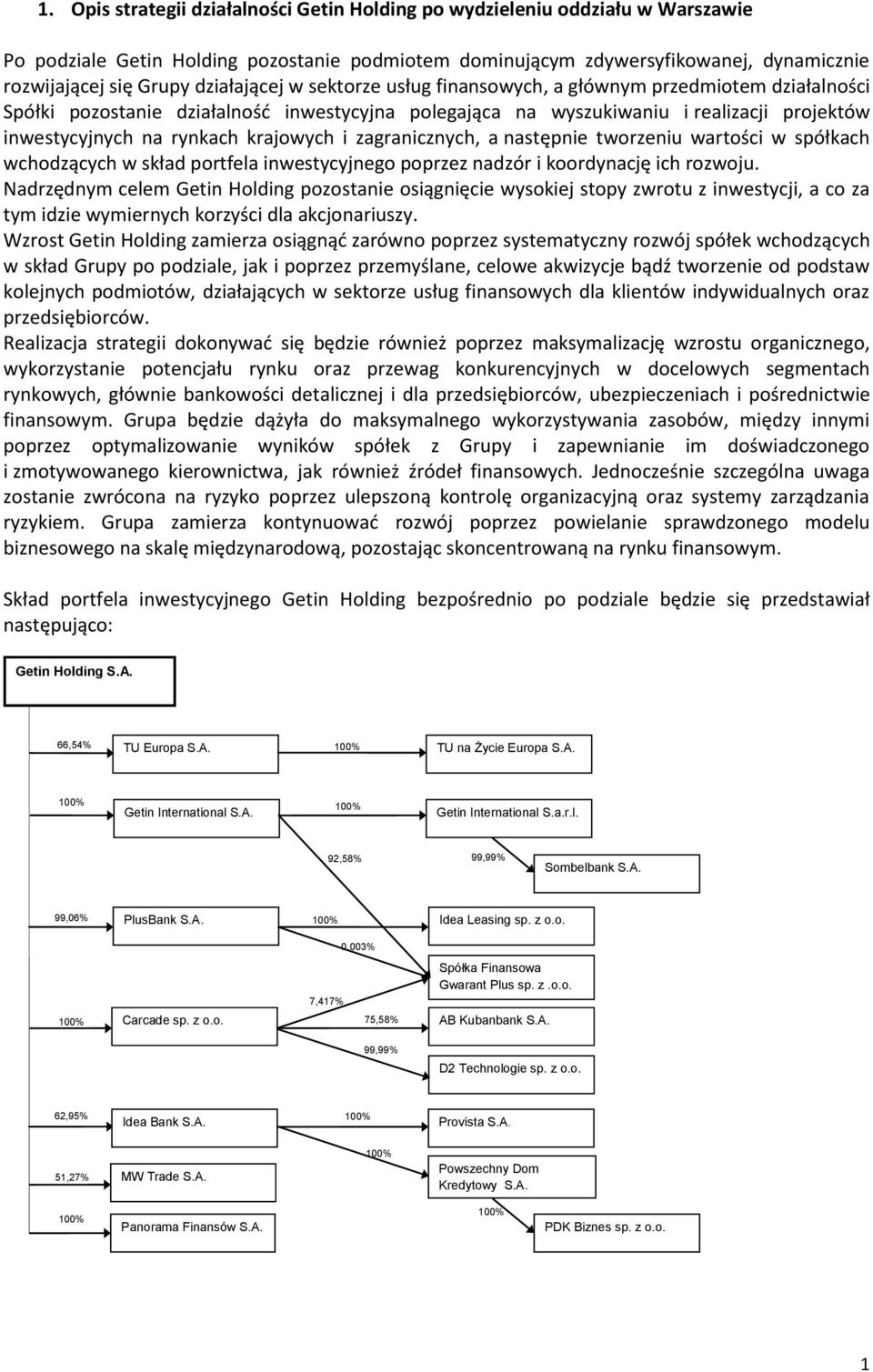 krajowych i zagranicznych, a następnie tworzeniu wartości w spółkach wchodzących w skład portfela inwestycyjnego poprzez nadzór i koordynację ich rozwoju.