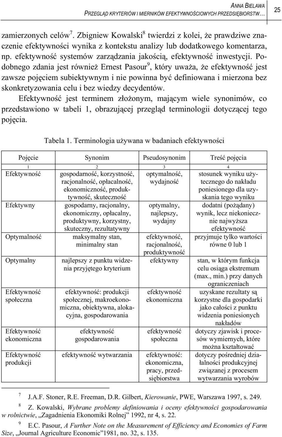 Podobnego zdania jest równie Ernest Pasour 9, który uwa a, e jest zawsze poj ciem subiektywnym i nie powinna by definiowana i mierzona bez skonkretyzowania celu i bez wiedzy decydentów.