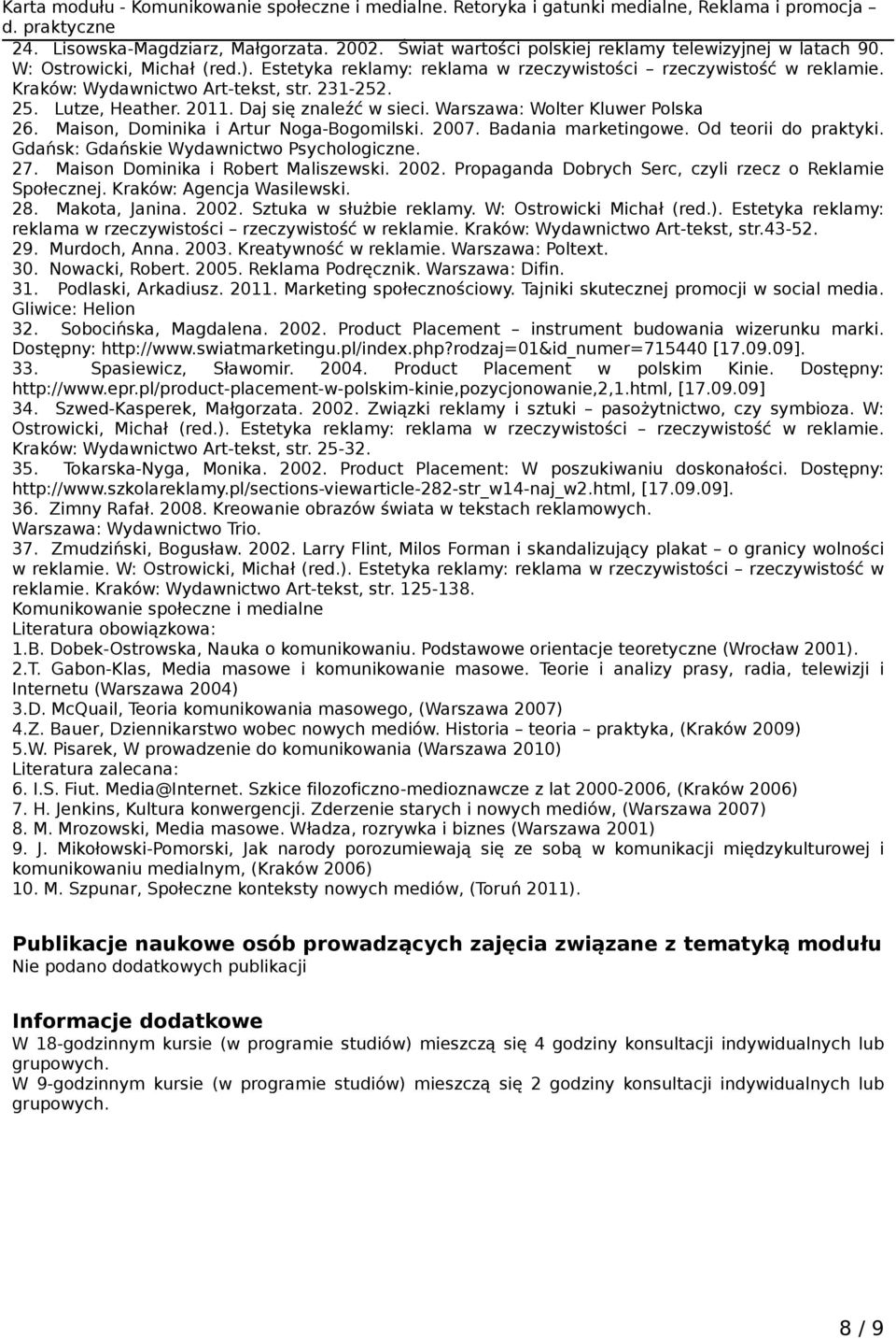 Od teorii do praktyki. Gdańsk: Gdańskie Wydawnictwo Psychologiczne. 27. Maison Dominika i Robert Maliszewski. 2002. Propaganda Dobrych Serc, czyli rzecz o Reklamie Społecznej.