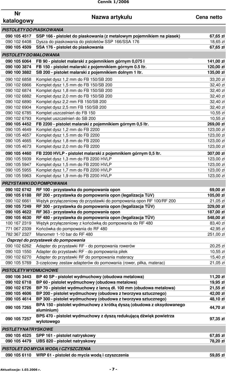 pojemnikiem górnym 0.5 ltr. 120,00 zł 090 100 3882 SB 200 - pistolet malarski z pojemnikiem dolnym 1 ltr.