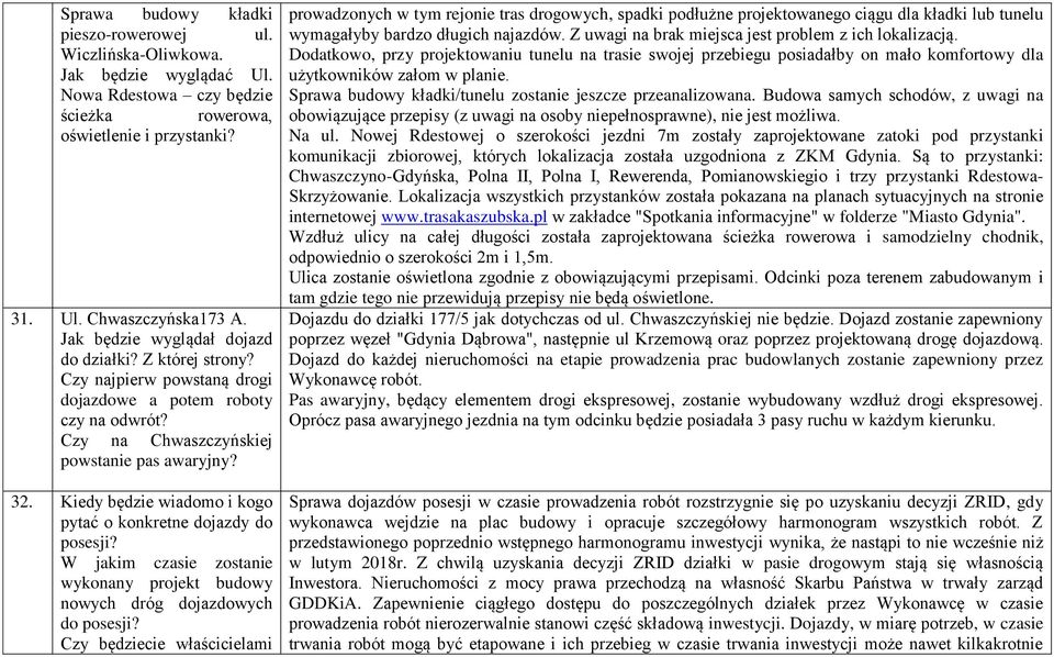 Kiedy będzie wiadomo i kogo pytać o konkretne dojazdy do posesji? W jakim czasie zostanie wykonany projekt budowy nowych dróg dojazdowych do posesji?