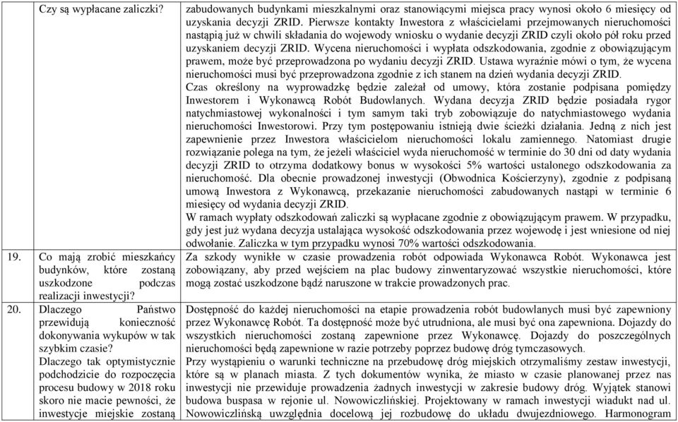 Dlaczego tak optymistycznie podchodzicie do rozpoczęcia procesu budowy w 2018 roku skoro nie macie pewności, że inwestycje miejskie zostaną zabudowanych budynkami mieszkalnymi oraz stanowiącymi