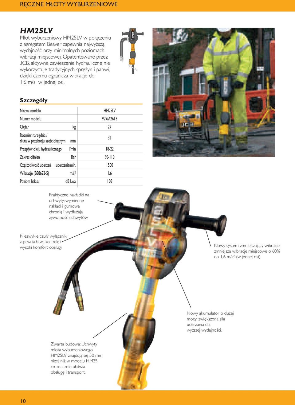 Nazwa modelu HM25LV Numer modelu 929/A261 Ciężar kg 27 Rozmiar narzędzia / dłuta w przekroju sześciokątnym mm 2 Przepływ oleju hydraulicznego l/min 18-22 Zakres ciśnień Bar 90-110 Częstotliwość