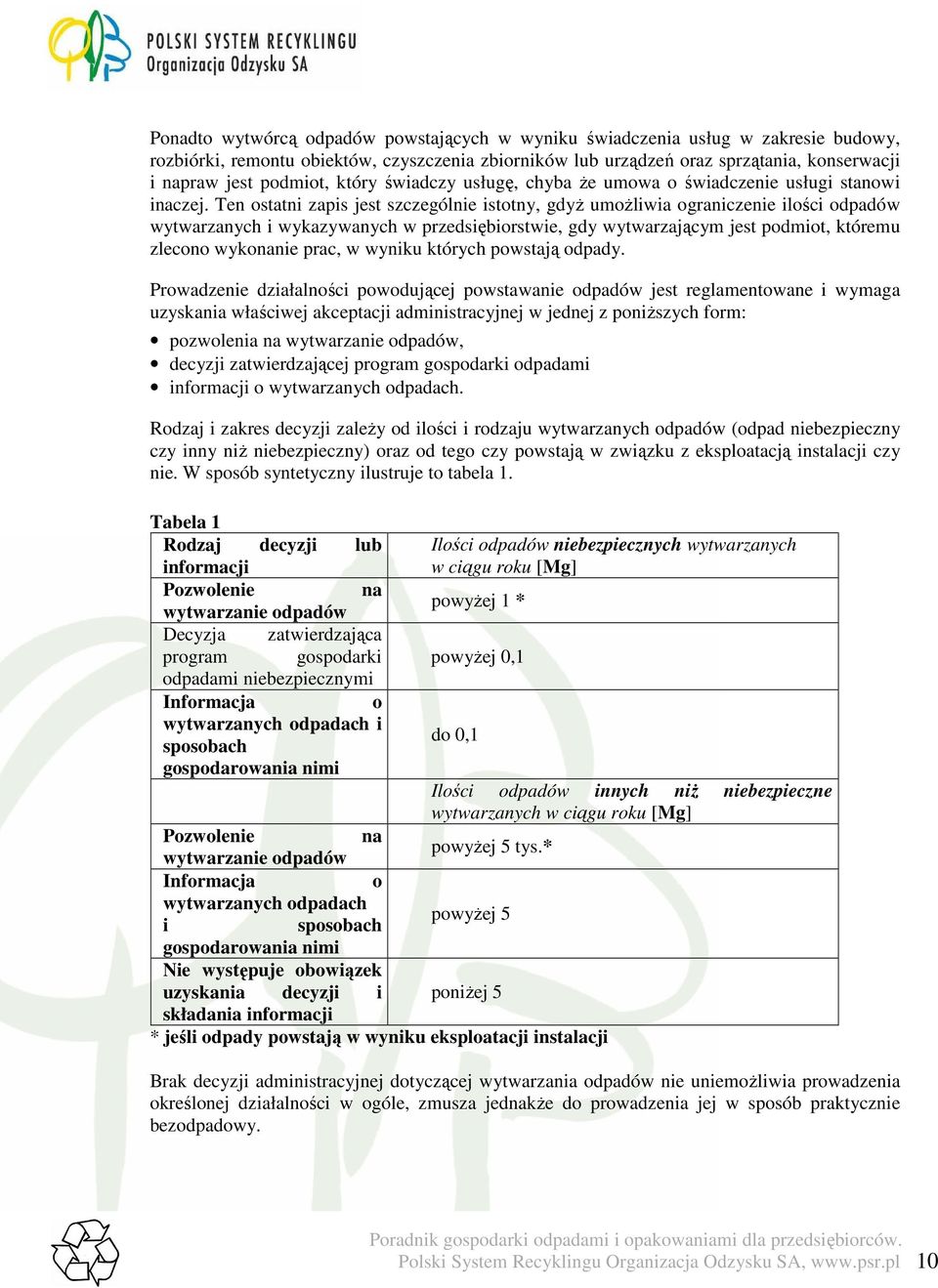 Ten ostatni zapis jest szczególnie istotny, gdyŝ umoŝliwia ograniczenie ilości odpadów wytwarzanych i wykazywanych w przedsiębiorstwie, gdy wytwarzającym jest podmiot, któremu zlecono wykonanie prac,