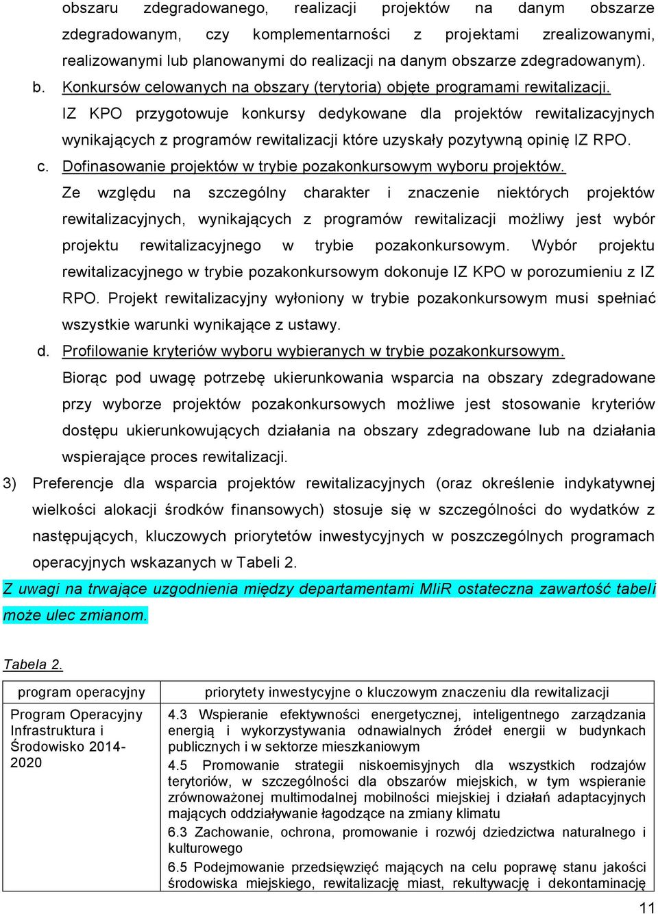 IZ KPO przygotowuje konkursy dedykowane dla projektów rewitalizacyjnych wynikających z programów rewitalizacji które uzyskały pozytywną opinię IZ RPO. c.