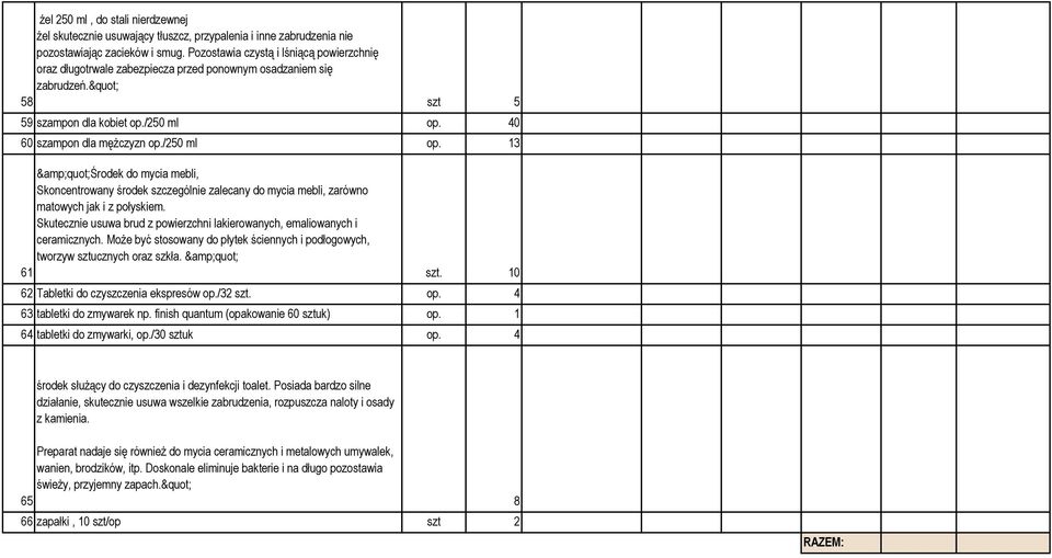 40 60 szampon dla mężczyzn op./250 ml op. 13 61 &quot;środek do mycia mebli, Skoncentrowany środek szczególnie zalecany do mycia mebli, zarówno matowych jak i z połyskiem.