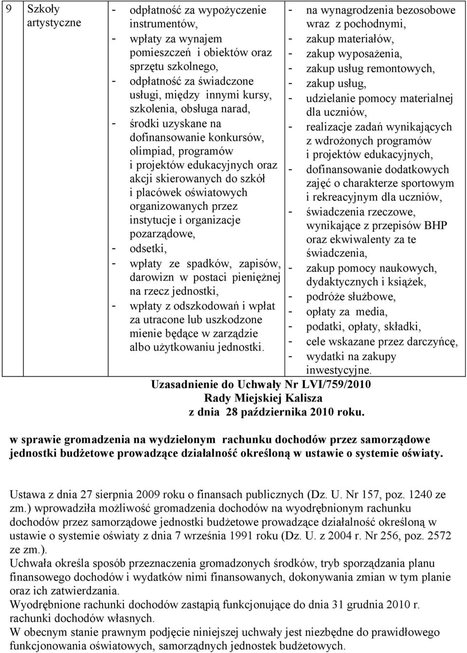 Ustawa z dnia 27 sierpnia 2009 roku o finansach publicznych (Dz. U. Nr 157, poz. 1240 ze zm.