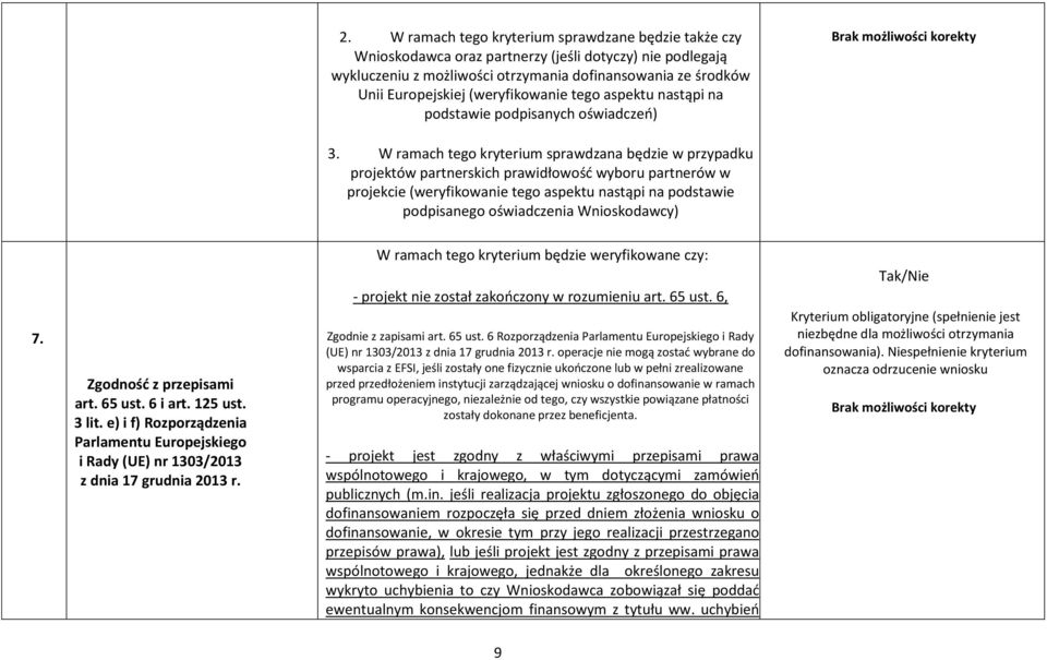 W ramach tego kryterium sprawdzana będzie w przypadku projektów partnerskich prawidłowość wyboru partnerów w projekcie (weryfikowanie tego aspektu nastąpi na podstawie podpisanego oświadczenia