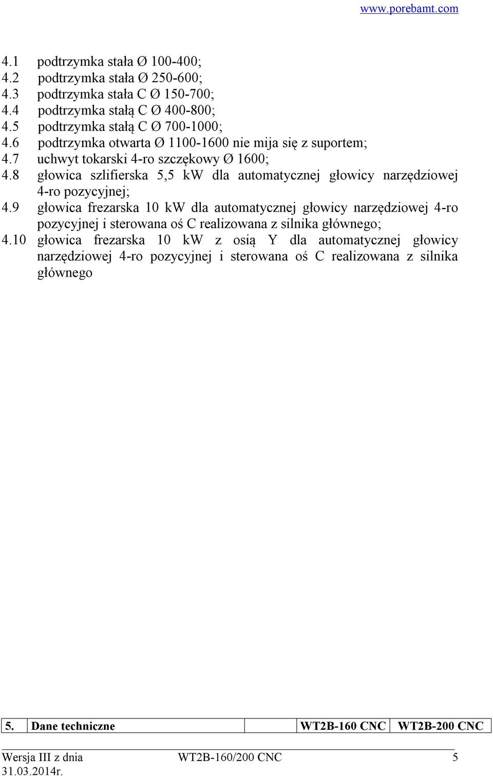 8 głowica szlifierska 5,5 kw dla automatycznej głowicy narzędziowej 4-ro pozycyjnej; 4.