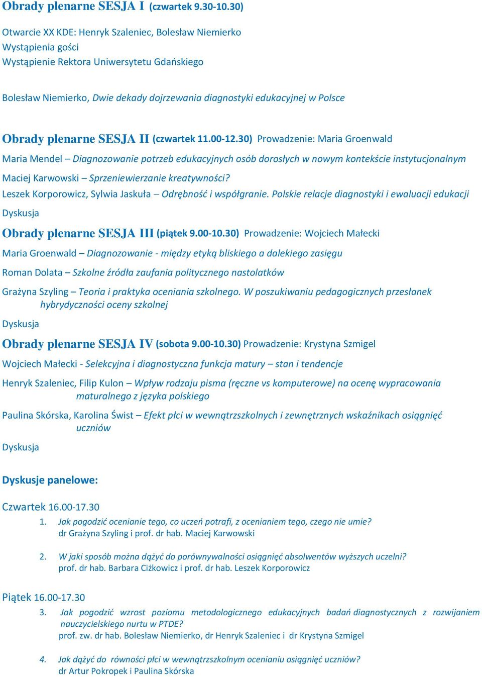 Obrady plenarne SESJA II (czwartek 11.00-12.