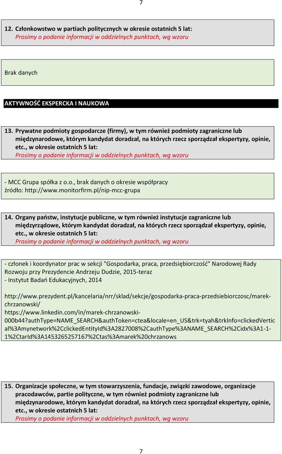 , w okresie ostatnich 5 lat: - MCC Grupa spółka z o.o., brak danych o okresie współpracy źródło: http://www.monitorfirm.pl/nip-mcc-grupa 14.