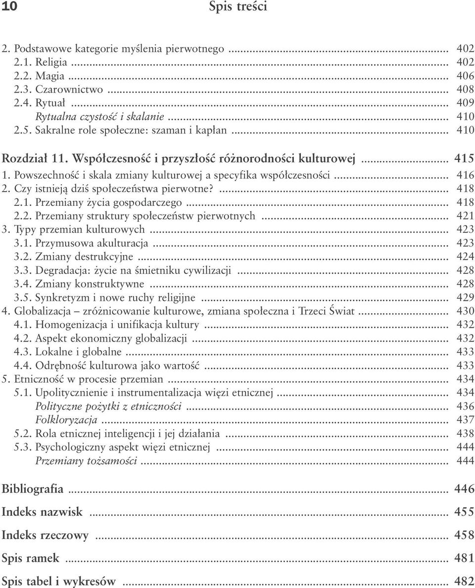 Czy istniejà dziê spo eczeƒstwa pierwotne?... 418 2.1. Przemiany ycia gospodarczego... 418 2.2. Przemiany struktury spo eczeƒstw pierwotnych... 421 3. Typy przemian kulturowych... 423 3.1. Przymusowa akulturacja.