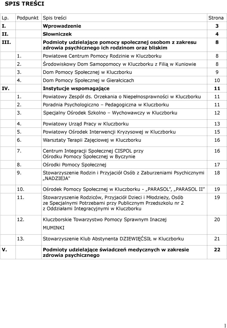 Instytucje wspomagające 11 1. Powiatowy Zespół ds. Orzekania o Niepełnosprawności w Kluczborku 11 2. Poradnia Psychologiczno Pedagogiczna w Kluczborku 11 3.