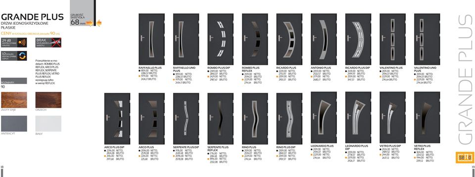 68 mm ARCO PLUS DIP 2296,00 NETTO; 2824,08 BRUTTO 2416,00 NETTO; 2971,68 BRUTTO RAFFAELLO PLUS 1859,00 NETTO; 2286,57 BRUTTO 1979,00 NETTO; 2434,17 BRUTTO ARCO PLUS 2096,00 NETTO; 2578,08 BRUTTO