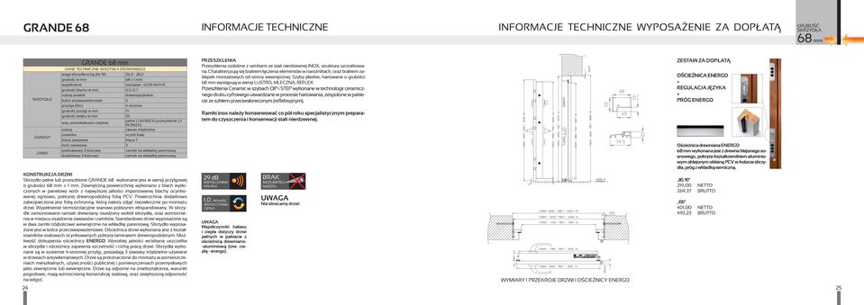 przenikalności cieplnej pełne 1,1 W/(M2.K) przeszklone 1,4 W/(M2.