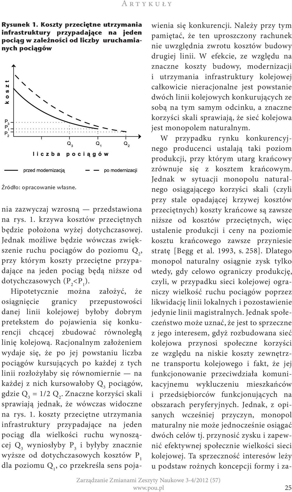 Jednak możliwe będzie wówczas zwiększenie ruchu pociągów do poziomu Q 2, przy którym koszty przeciętne przypadające na jeden pociąg będą niższe od dotychczasowych (P 2 <P 1 ).