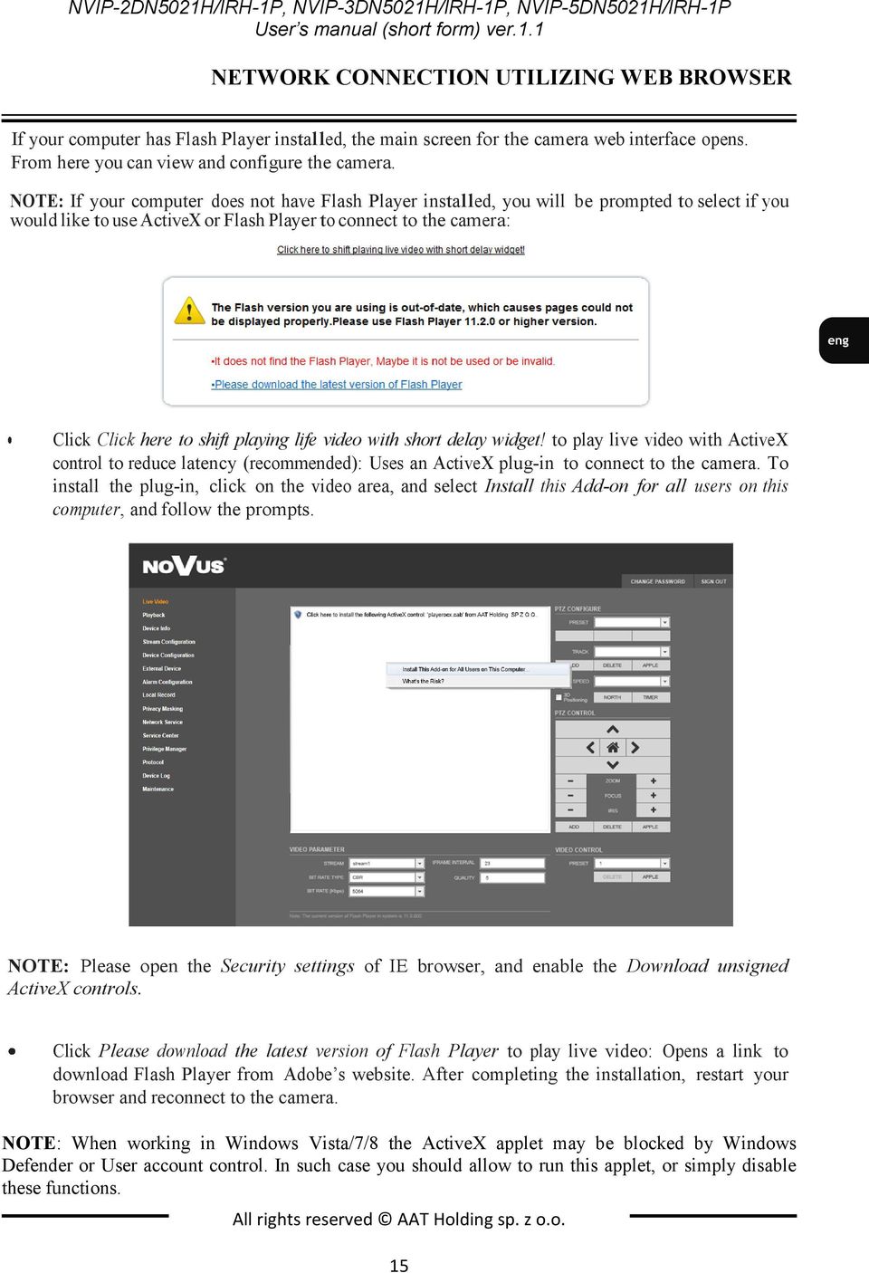 NOTE: If your computer does not have Flash Player installed, you will be prompted to select if you would like to use ActiveX or Flash Player to connect to the camera: Click Click here to shift