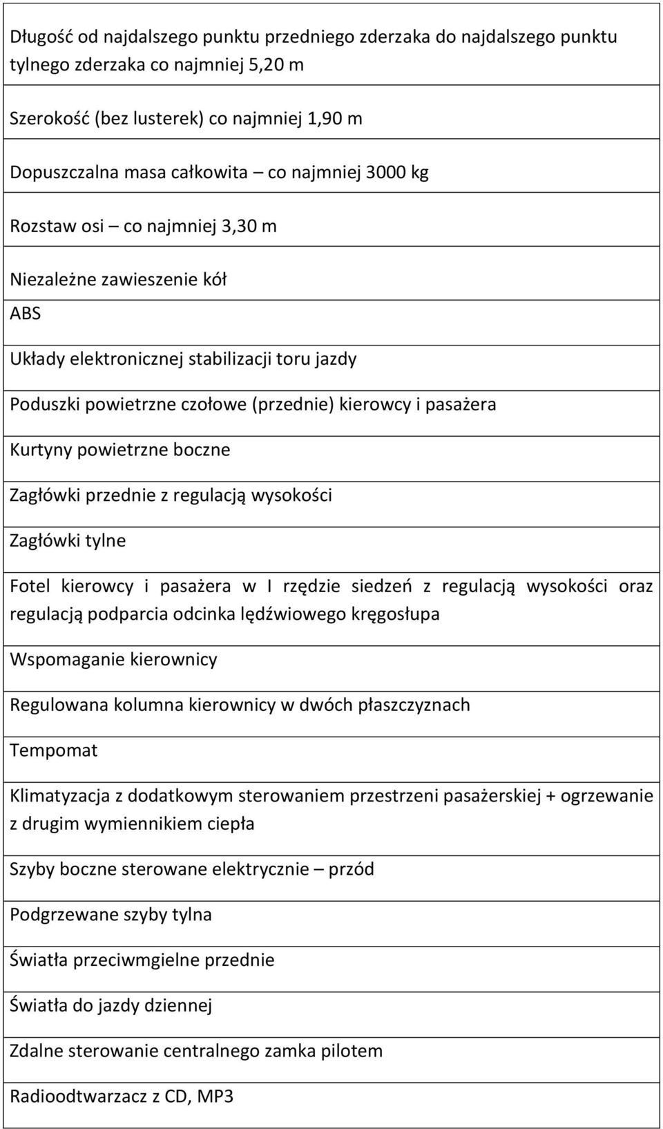 Zagłówki przednie z regulacją wysokości Zagłówki tylne Fotel kierowcy i pasażera w I rzędzie siedzeń z regulacją wysokości oraz regulacją podparcia odcinka lędźwiowego kręgosłupa Wspomaganie