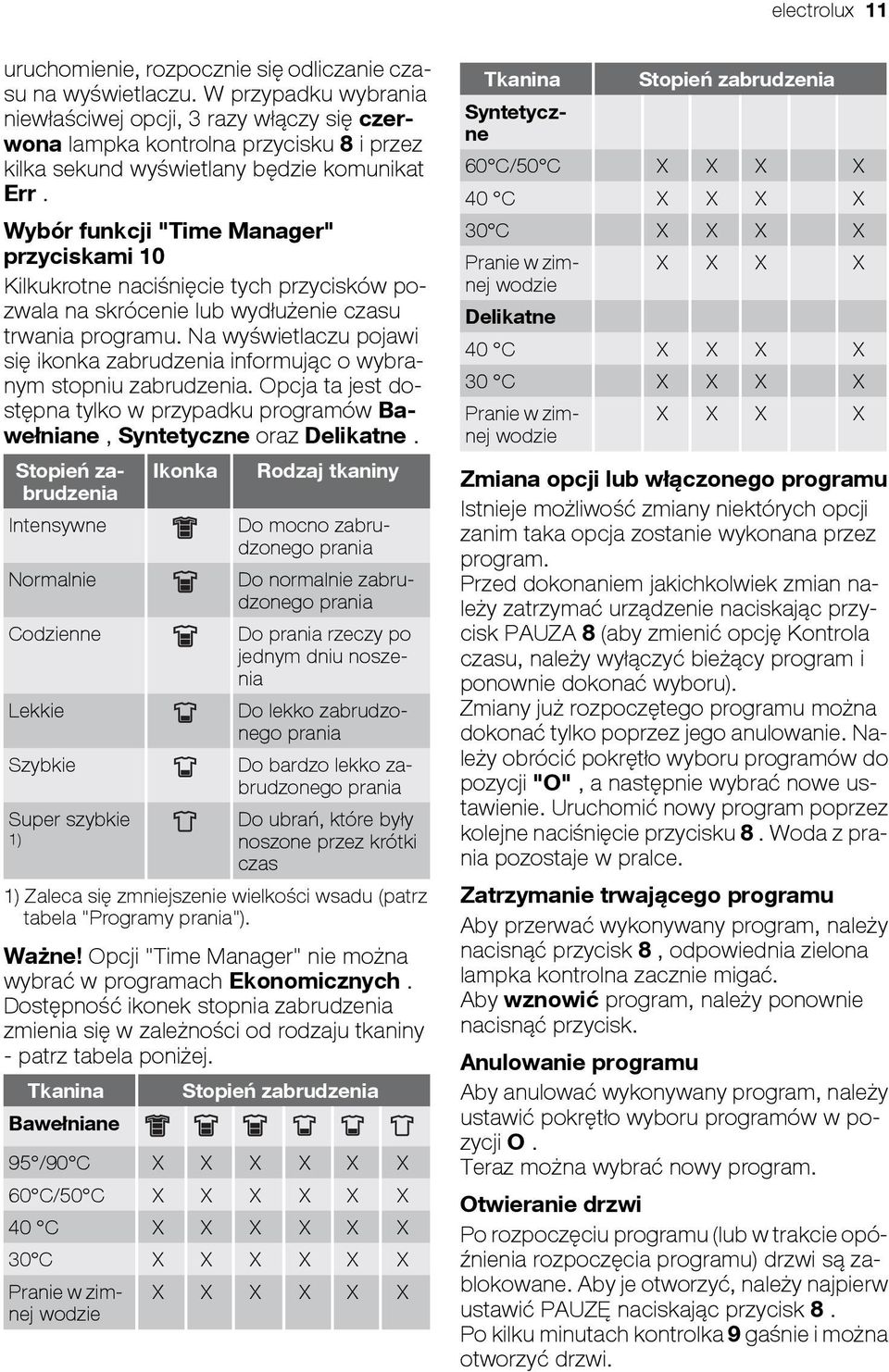 Wybór funkcji "Time Manager" przyciskami 10 Kilkukrotne naciśnięcie tych przycisków pozwala na skrócenie lub wydłużenie czasu trwania programu.