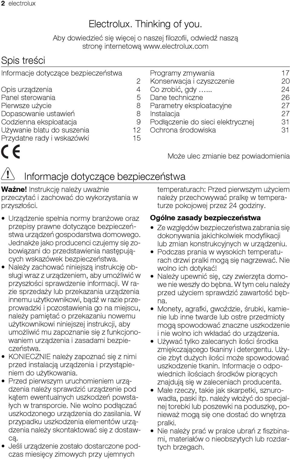 com Informacje dotyczące bezpieczeństwa 2 Opis urządzenia 4 Panel sterowania 5 Pierwsze użycie 8 Dopasowanie ustawień 8 Codzienna eksploatacja 9 Używanie blatu do suszenia 12 Przydatne rady i