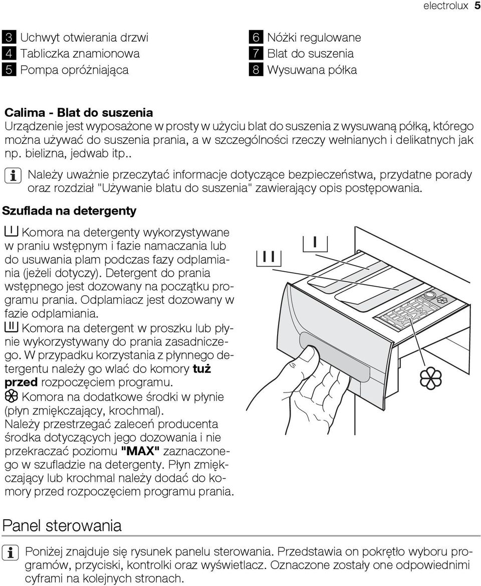 . Należy uważnie przeczytać informacje dotyczące bezpieczeństwa, przydatne porady oraz rozdział "Używanie blatu do suszenia" zawierający opis postępowania.