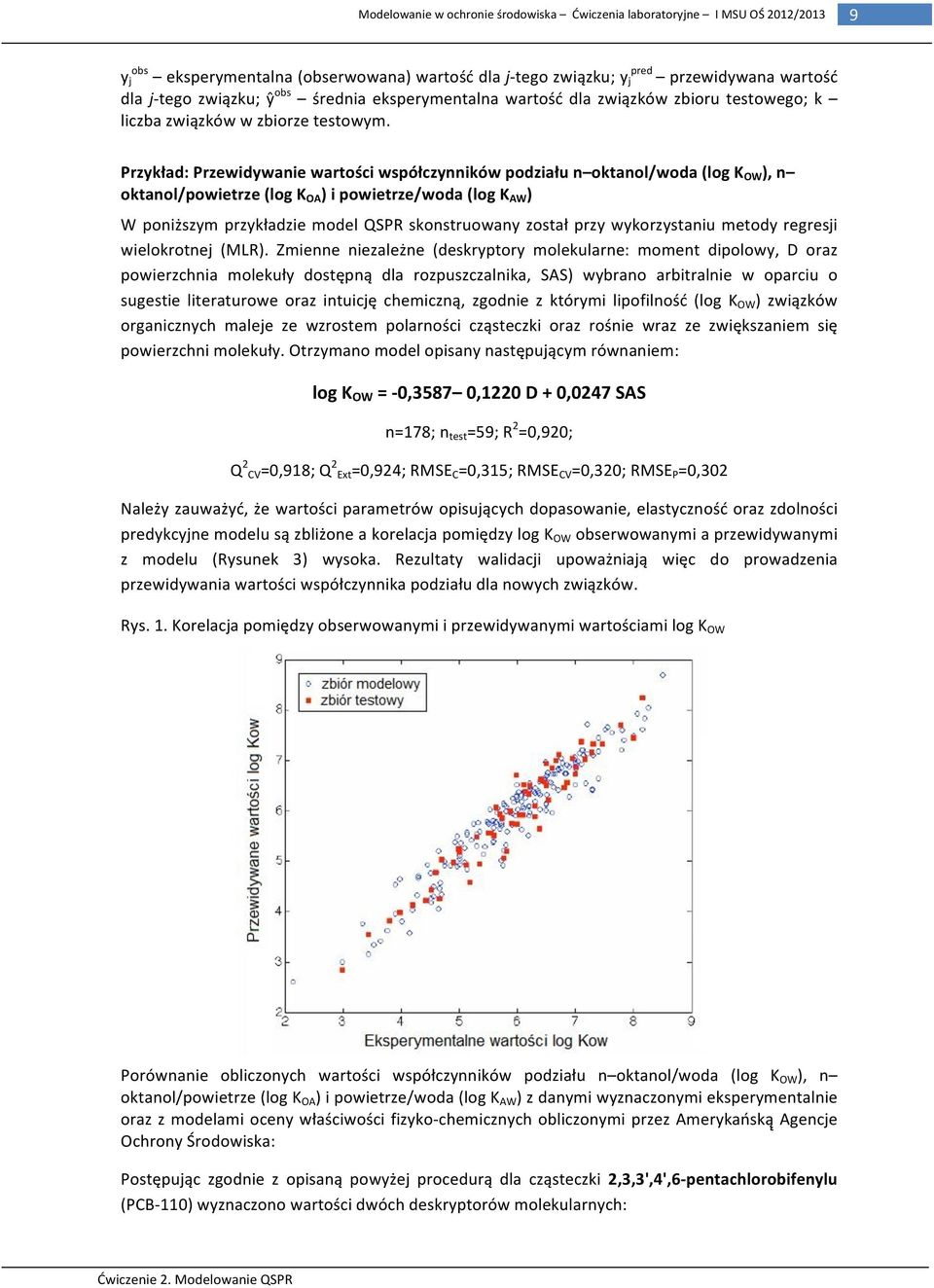 Przykład: Przewidywanie wartości współczynników podziału n oktanol/woda (log K OW ), n oktanol/powietrze (log K OA ) i powietrze/woda (log K AW ) W poniższym przykładzie model QSPR skonstruowany