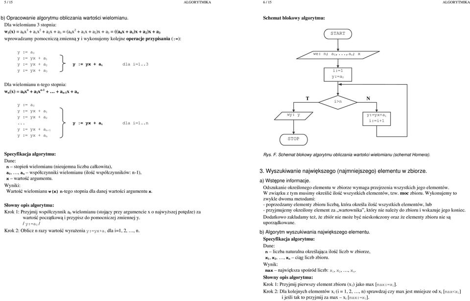 przypisania (:=): SAR y := a 0 y := yx + a 1 y := yx + a 2 y := yx + a 3 y := yx + a i dla i=1..3 we: n; a 0,.