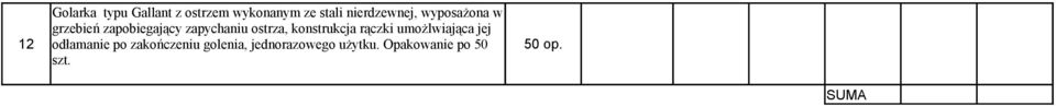 ostrza, konstrukcja rączki umożlwiająca jej 12 odłamanie po