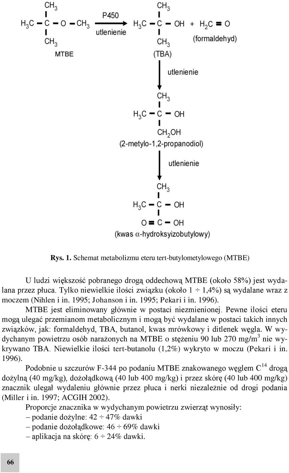 Pewne ilości eteru mogą ulegać przemianom metabolicznym i mogą być wydalane w postaci takich innych związków, jak: formaldehyd, TBA, butanol, kwas mrówkowy i ditlenek węgla.