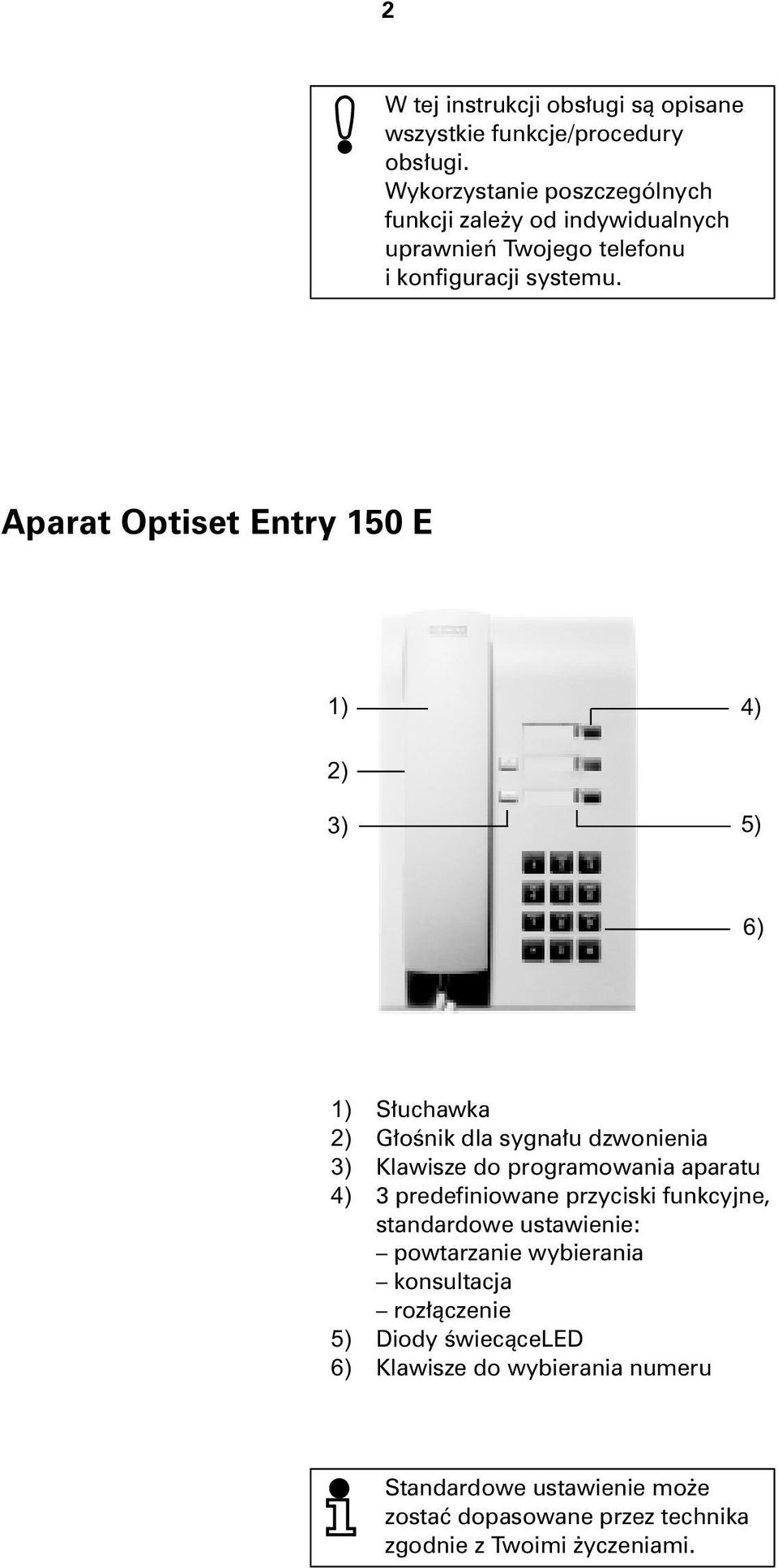 Aparat Optiset Entry 150 E S³uchawka G³oœnik dla sygna³u dzwonienia Klawisze do programowania aparatu 3 predefiniowane przyciski