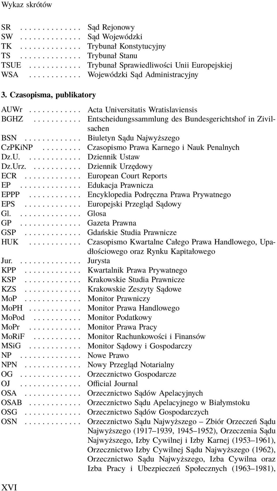 ............ Biuletyn Sądu Najwyższego CzPKiNP......... Czasopismo Prawa Karnego i Nauk Penalnych Dz.U............. Dziennik Ustaw Dz.Urz............ Dziennik Urzędowy ECR............. European Court Reports EP.